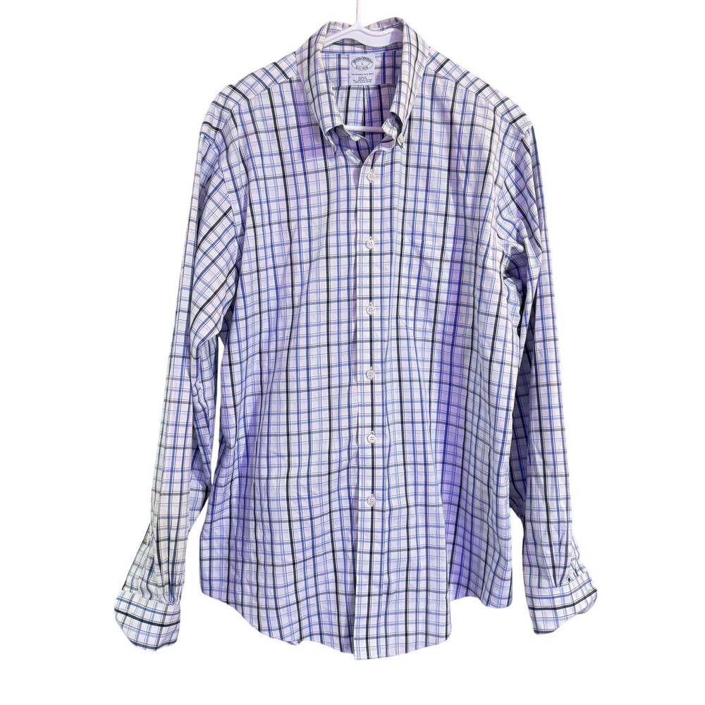 Brooks Bothers SZ L Men’s button up dress shirt Blue/white